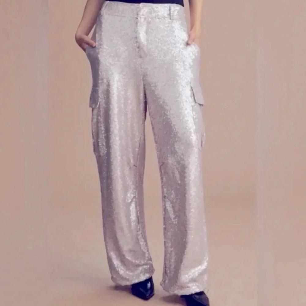 NWT By Anthropologie Lilac Sequin Cargo Pants - Size 10